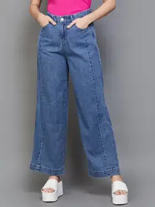 Xpose Women Wide Leg High-Rise Clean Look Cotton Jeans