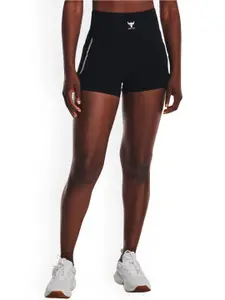 UNDER ARMOUR Women Project Rock Meridian Brand Logo Printed Slim-Fit Sports Shorts