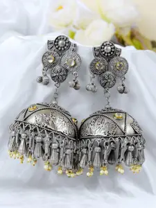 Crunchy Fashion Silver-Plated Dome Shaped Beads Jhumkas Earrings