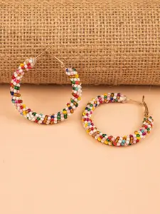 Crunchy Fashion Gold-Plated Beaded Circular Hoop Earrings