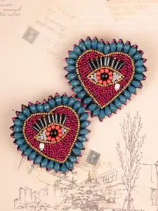 Crunchy Fashion Heart Shaped Stone & Beaded Studs Earrings