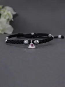 BeAbhika Set Of 2 Stones Studded & Beaded Adjustable Thread Anklets