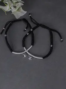 BeAbhika Set Of 2 Crystal-Studded Adjustable Anklets