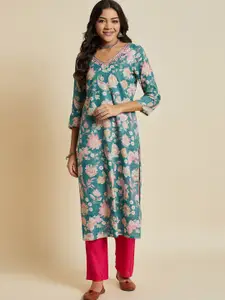 Sangria Floral Printed Pure Cotton A Line Kurta