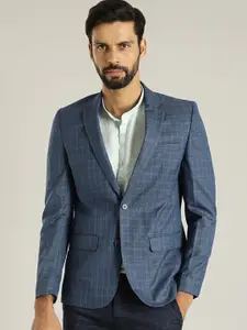 Indian Terrain Checked Single Breasted Notched Lapel Long Sleeves Formal Blazer