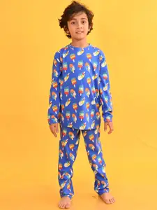 Anthrilo Boys Ice Cream Smile Printed Round Neck Long Sleeves Cotton T-shirt &  Pyjamas