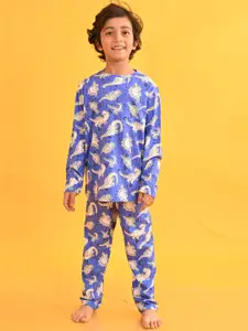 Anthrilo Boys Dinosaur Printed Round Neck Long Sleeves Cotton T-shirt &  Pyjamas