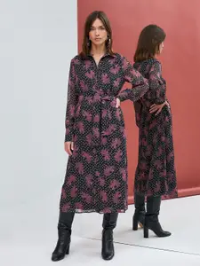 Koton Floral Print Shirt Midi Dress
