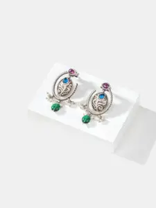 SHAYA Stone Studded Contemporary 925 Sterling Silver Oxidised Studs Earrings