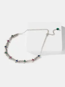 SHAYA 925 Sterling Silver Artificial Stones and Beads Studded Oxidised Necklace