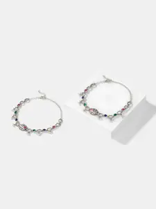 SHAYA 925 Sterling Silver Stone-Studded Oxidised Anklets