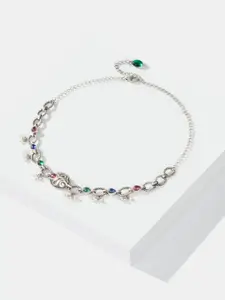 SHAYA 925 Sterling Silver Artificial Stones and Beads Studded Oxidised Necklace