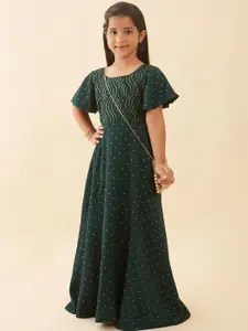 Maybell Girls Polka Dots Printed Flared Sleeves Maxi Ethnic Dress