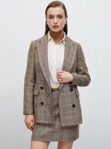 Koton Checked Peaked Lapel Long Sleeves Double-Breasted Blazer