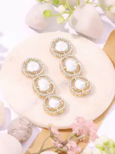 Zaveri Pearls Gold-Plated Artificial Stones Contemporary Drop Earrings