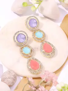 Zaveri Pearls Gold-Plated Artificial Stones Contemporary Drop Earrings