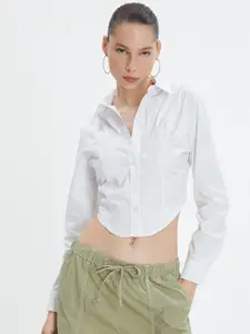 Koton Spread Collar Cotton Crop Casual Shirt