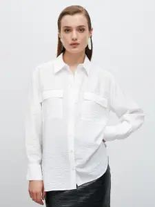 Koton Self Design Spread Collar Casual Shirt