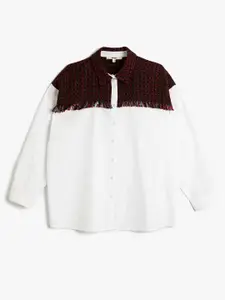 Koton Colourblocked Applique Spread Collar Casual Shirt
