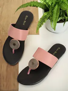 Retro Walk Embellished Open Toe Flats