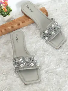 Retro Walk Embroidered Embellished Open Toe Flats