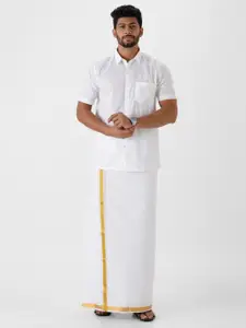 Ramraj Short Sleeves Pure Cotton Shirt With Veshti