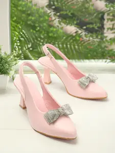 Retro Walk Bow Embellished Slim Heel Pumps