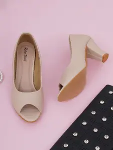 Retro Walk Peep Toe Block Heel Pumps