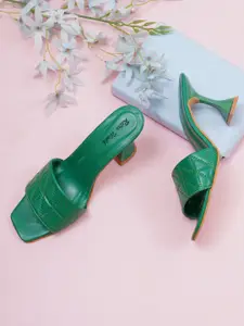 Retro Walk Textured Open Toe Block Heels