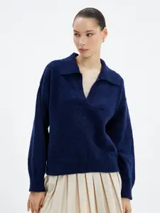 Koton Polo Collar Long Sleeves Acrylic Pullover Sweater