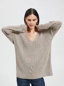 Koton Self Design V-Neck Long Sleeve Acrylic Pullover Sweater
