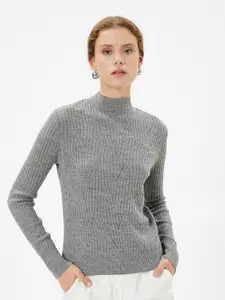 Koton Striped Long Mock Collar Sleeves Acrylic Pullover Sweater