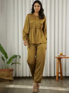 SANSKRUTIHOMES Round Neck Modal Top With Trousers Co-Ords