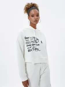 Koton Typography Printed Hooded Pullover Sweatshirt