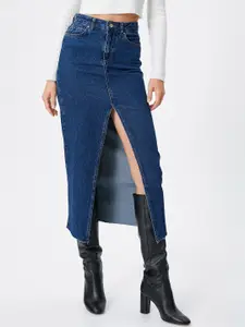 Koton Front Slit Pure Cotton Midi Straight Skirt