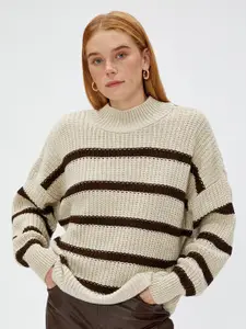Koton Striped Acrylic Mock Collar Pullover Sweaters
