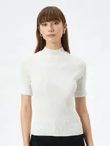 Koton Ribbed Acrylic Mock Collar Pullover Sweaters