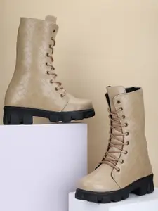 FASHIMO Women Textured Block-Heeled High-Top Regular Boots