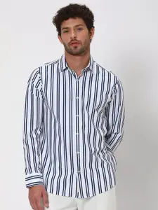 Mufti Slim Fit Vertical Stripes Spread Collar Long Sleeves Casual Shirt
