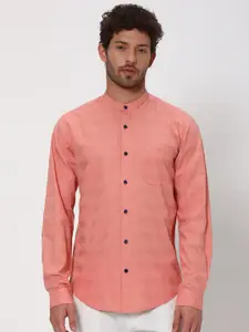 Mufti Slim Fit Horizontal Stripes Band Collar Long Sleeves Cotton Casual Shirt