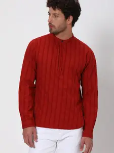 Mufti Slim Fit Opaque Striped Band Collar Pure Cotton Casual Shirt