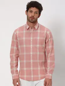 Mufti Slim Fit Checked Cotton Linen Casual Shirt