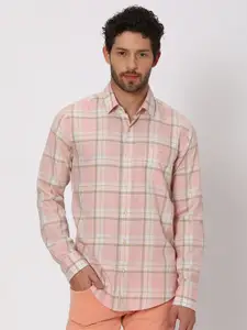 Mufti Tartan Checked Slim Fit Opaque Cotton Casual Shirt