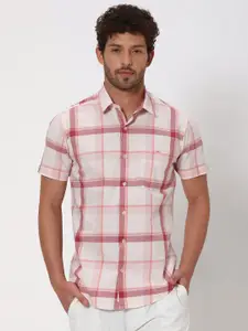 Mufti Windowpane Checked Slim Fit Opaque Cotton Casual Shirt