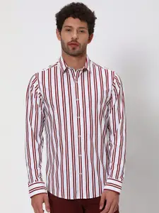 Mufti Slim Fit Striped Spread Collar Casual Shirt