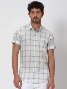 Mufti Slim Fit Windowpane Checks Opaque Checked Pure Cotton Casual Shirt