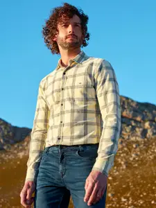 Mufti Windowpane Checks Corduroy Slim Fit Cotton Casual Shirt