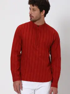 Mufti Slim Fit Striped Band Collar Pure Cotton Casual Shirt