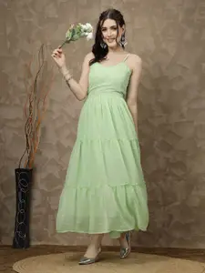 plusS Sea Green Striped Shoulder Straps Maxi Dress