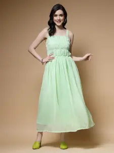plusS Sea Green Shoulder Straps Gathered Smocked Maxi Dress